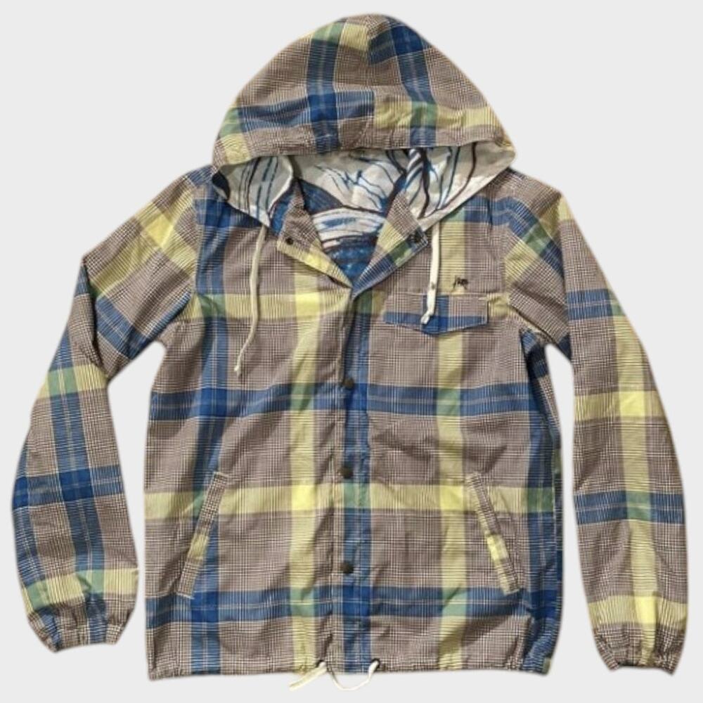 Kirra Mens Plaid Lightweight Snap Up Hooded Surfer Jacket Small - Picture 2 of 9